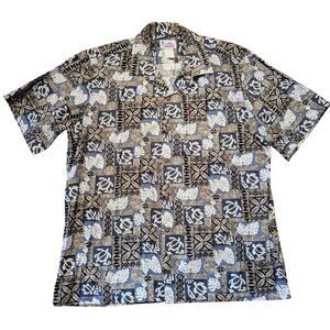 Hawaiian Aloha Camp Shirt XL Cotton Turtle Leaf Print Short Sleeve Made In Hawai